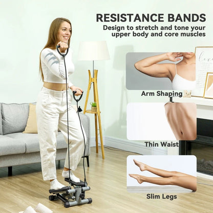 Mini Stepper for Home Workout with Resistance Bands | Portable Twist Stepper Machine for Cardio, Buttocks Toning & Body Contouring
