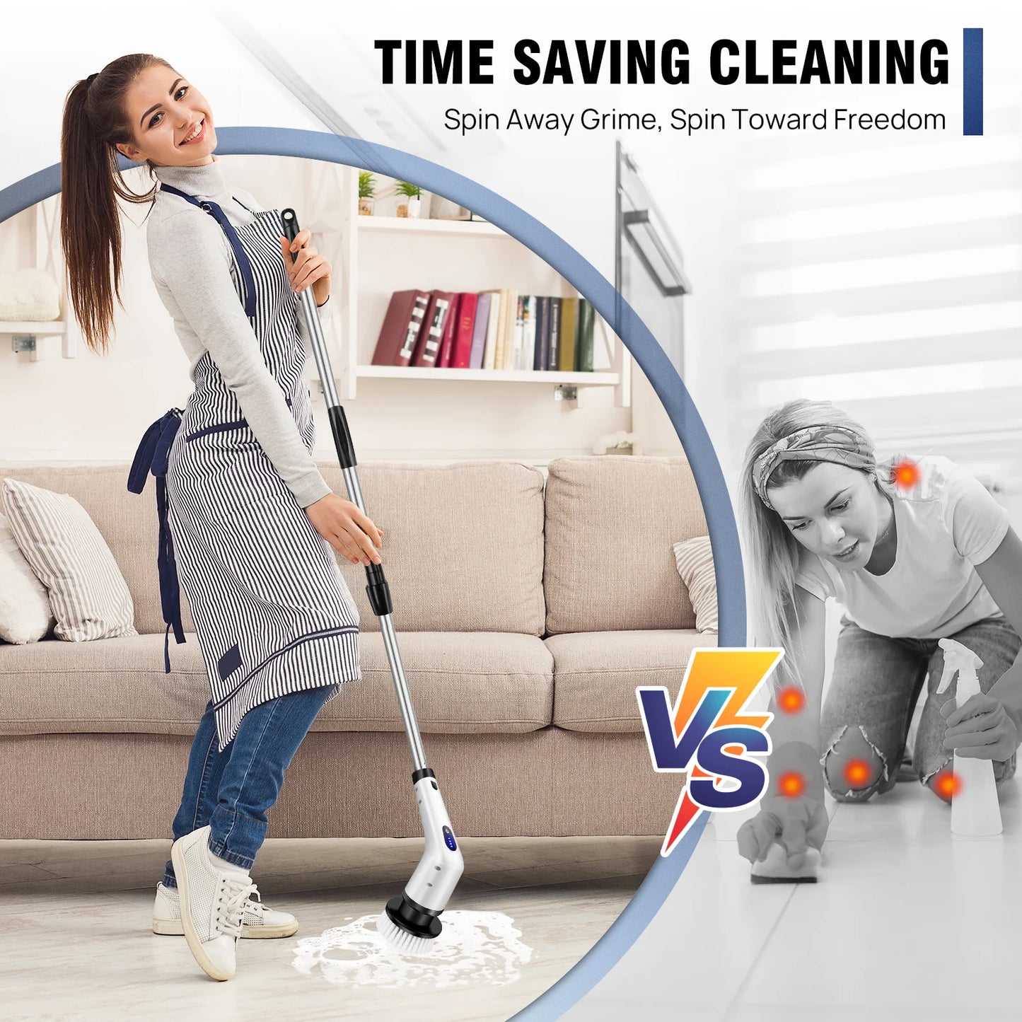 Cordless Electric Spin Scrubber 10-in-1 – Multifunctional Rotary Cleaning Brush for Kitchen & Bathroom