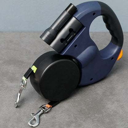 Double Headed Retractable Dog Leash with LED Light – 3m Dual Traction Rope for Small & Medium Dogs