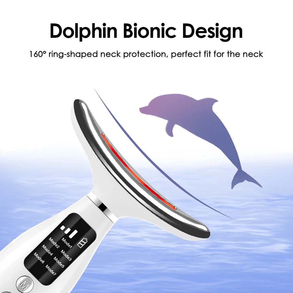 7-Color LED Neck & Face Massager – Vibrating Skin Tightening & Lifting Device | Portable Anti-Aging Rejuvenation Tool for Wrinkles & Firming