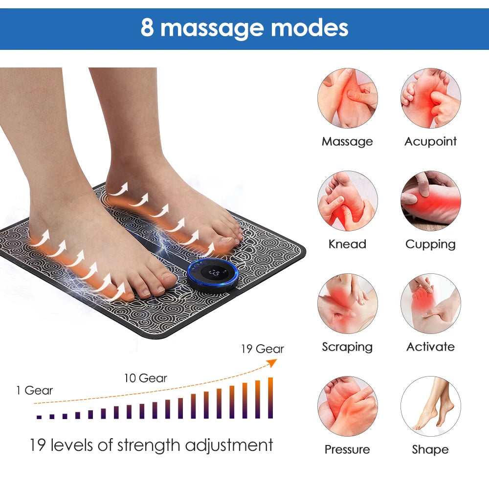 Electric Foot Massager Pad – Portable EMS Muscle Stimulator for Relaxation, Pain Relief & Fitness