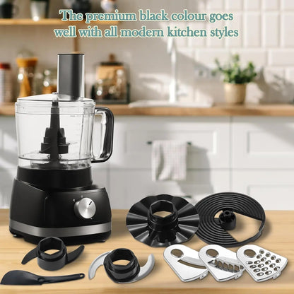 6-in-1 Food Processor 800W – 2L Mixing Bowl with 3 Speeds & Pulse for Chopping, Slicing, Shredding & Dough Kneading