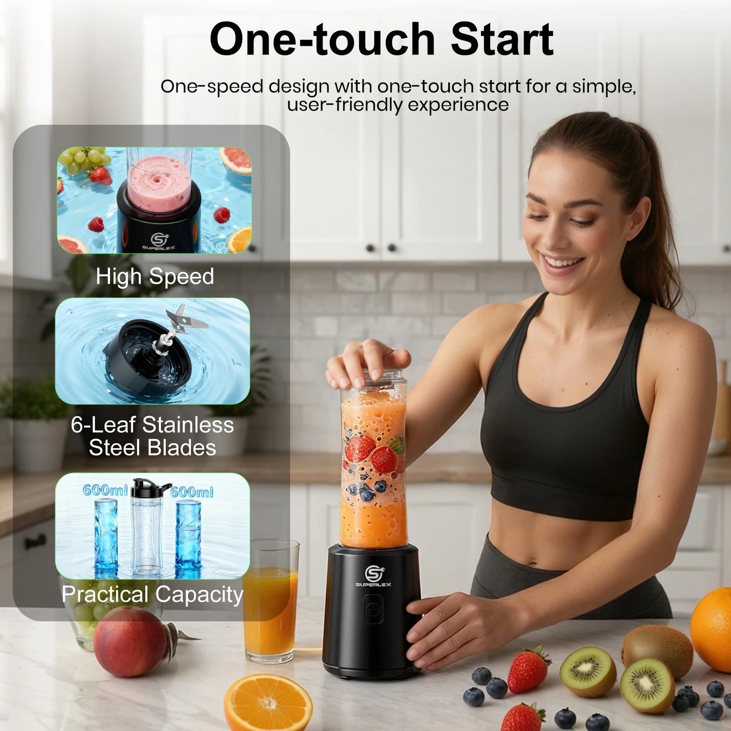 Double Cup 600ML Portable Electric Juicer – 4000mAh Ice Crush Blender with Stainless Steel Blades