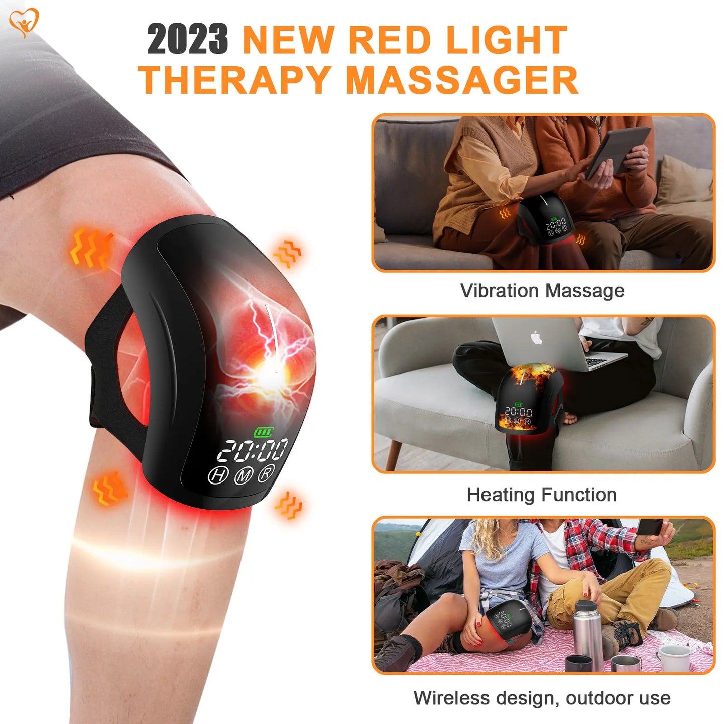 Knee Laser Therapy Device with 70 Diodes – Wireless Knee Massager with Heat & Vibration