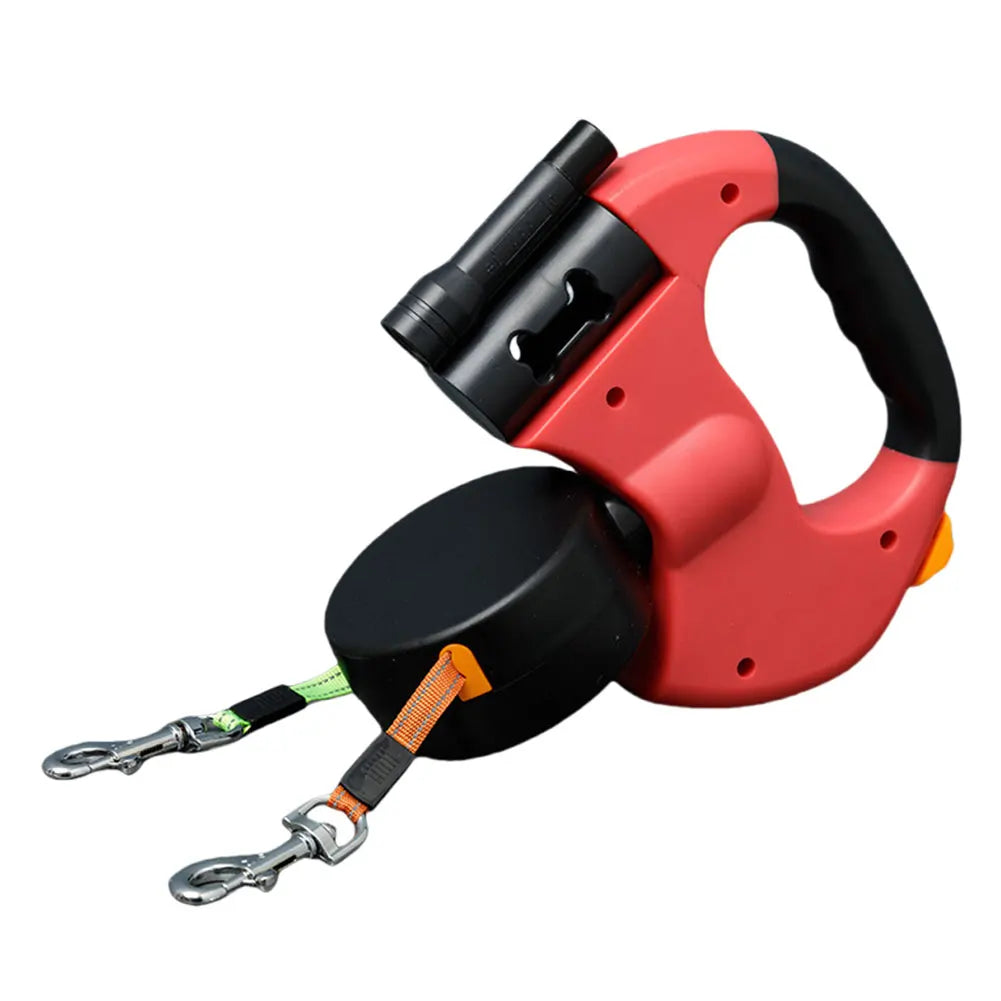 Double Headed Retractable Dog Leash with LED Light – 3m Dual Traction Rope for Small & Medium Dogs